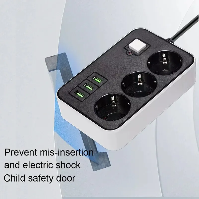 Power Strip Round Power Strip USB Travel Adapter Socket Power Plug Eu 2M 3M Extension Cable Kitchen Household Use Universal Charger