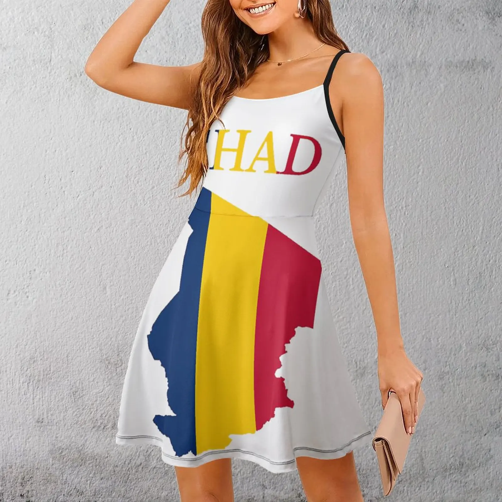 

Republic of Chad Flag Map Women's Sling Dress Funny Sexy Woman's Dress Funny Novelty Parties Suspender Dress