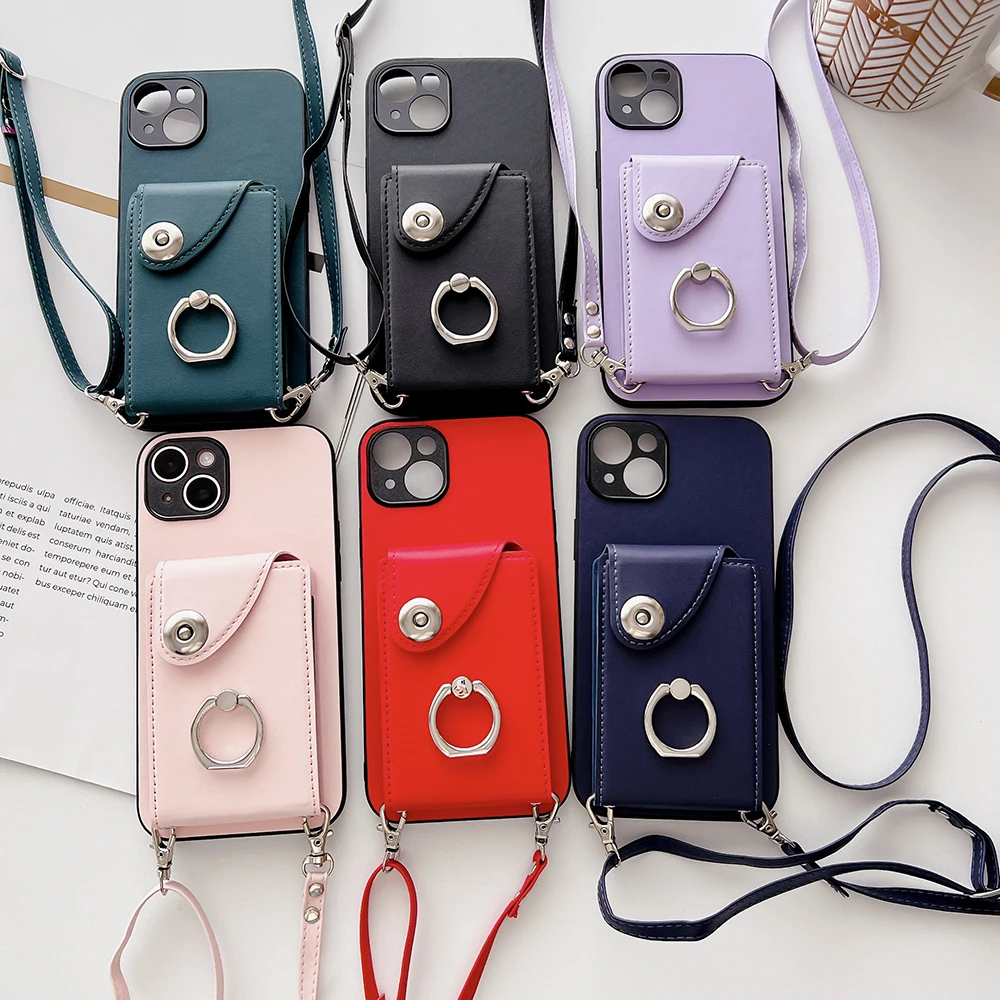 Versatile Detachable Strap Phone Case with Ring Stand and Multi-Card Holder