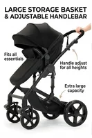 Poussette 3 en 1 haute performance avec nacelle et siège auto, système de voyage léger en aluminium, pliage à une main, siège réversible, roues amortissantes, grand panier de rangement, capote anti-UV, coussin confortable pour nouveau-né, idéal pour l'extérieur 6