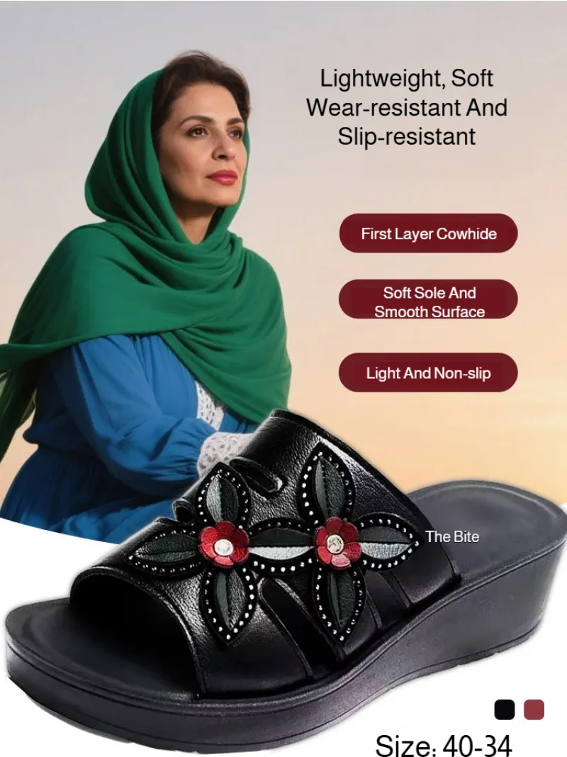 شباشب نسائية من الجلد الناعم صنادل خارجية بنعل سمي...