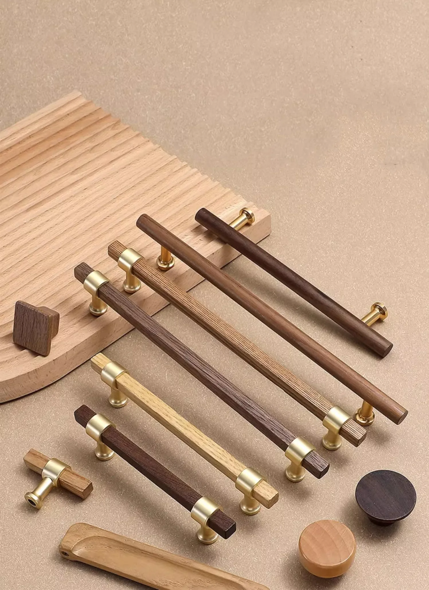 Description Picture 2 of item1Pc High-grade Kitchen Cabinet Door Handle Solid Wood Drawer Knobs Wardrobe Handles Furniture Hardware Pulls with Screw