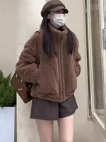 Lamb Fur Jacket Women Short Sleeveless Stand Collar Korean Style Autumn Winter Coat Small Size Fake Lamb Velvet Outerwear