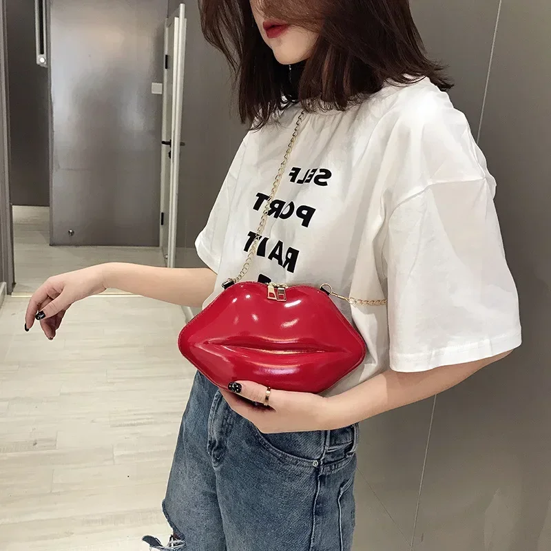 Women's Shoulder Bag PU Solid Color Zipper Crossbody Patent Leather Lip Chain women shoulder bag