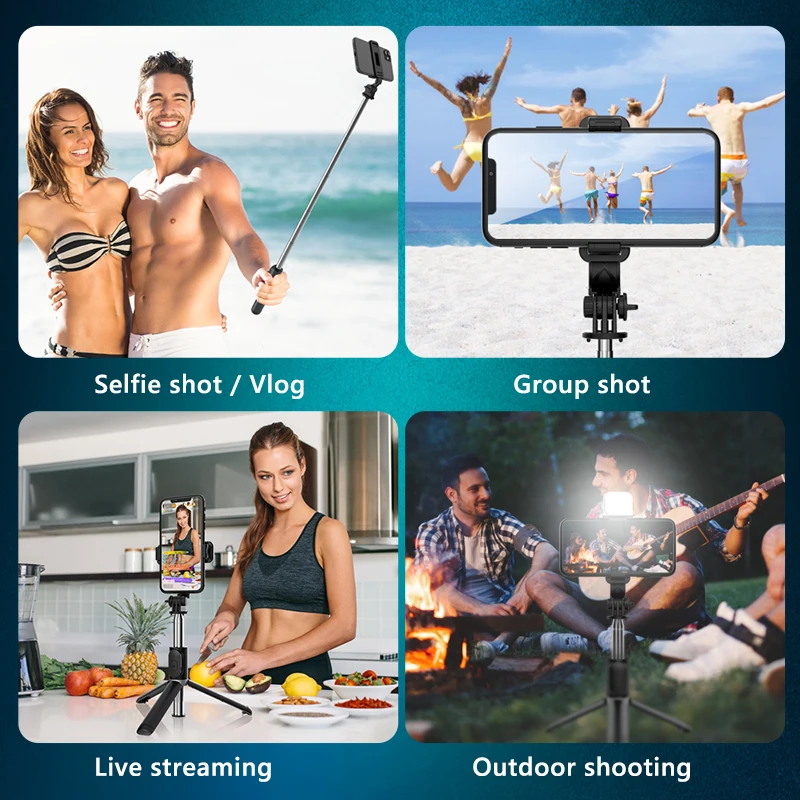 Mini Selfie Stok Met Licht Invullen Statief Met Bluetooth Remote Sluiter Intrekbare Staaf Voor Samsung Xiaomi Iphone Smartphone