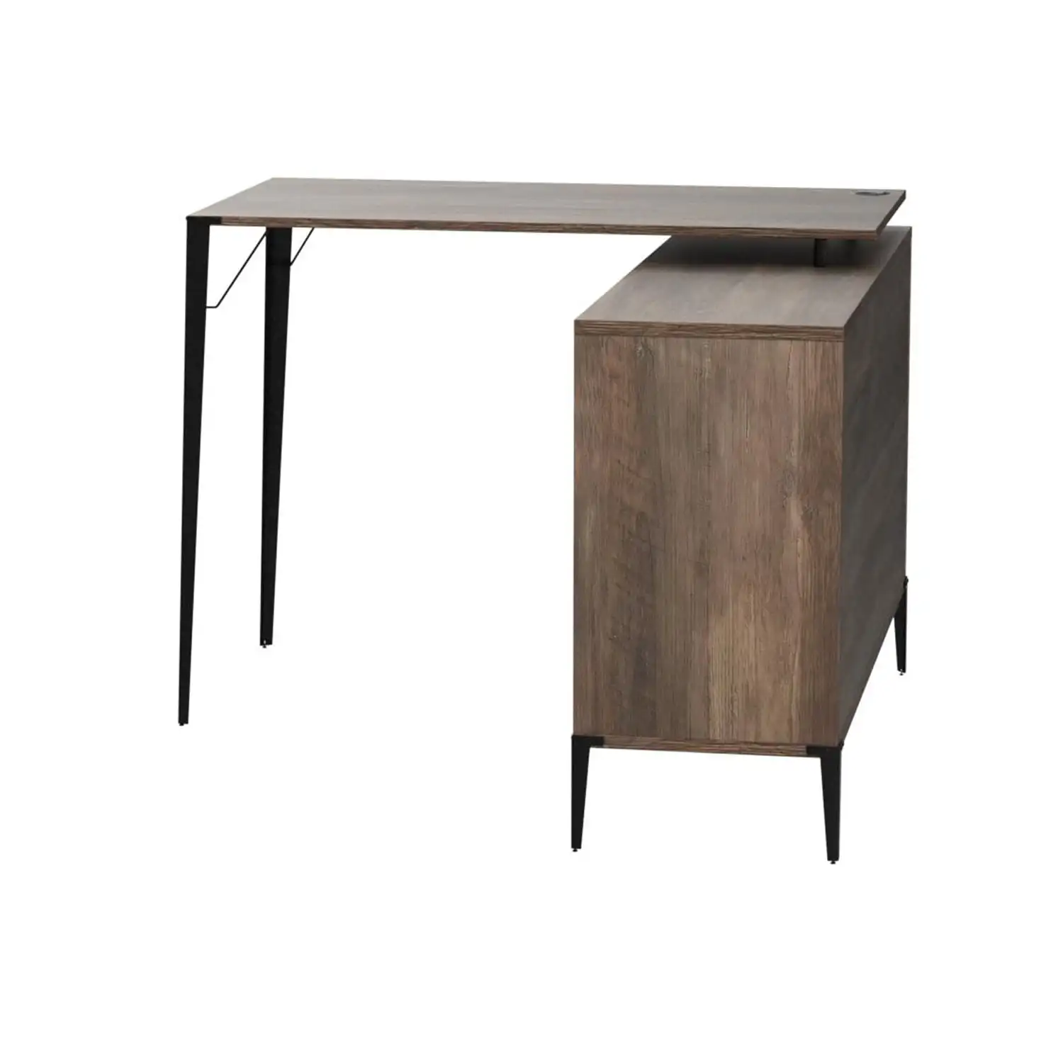 Wooden Writing Desk with Storage Cabinet, Computer Desk with 2 Slide Door, Brown and Black 6