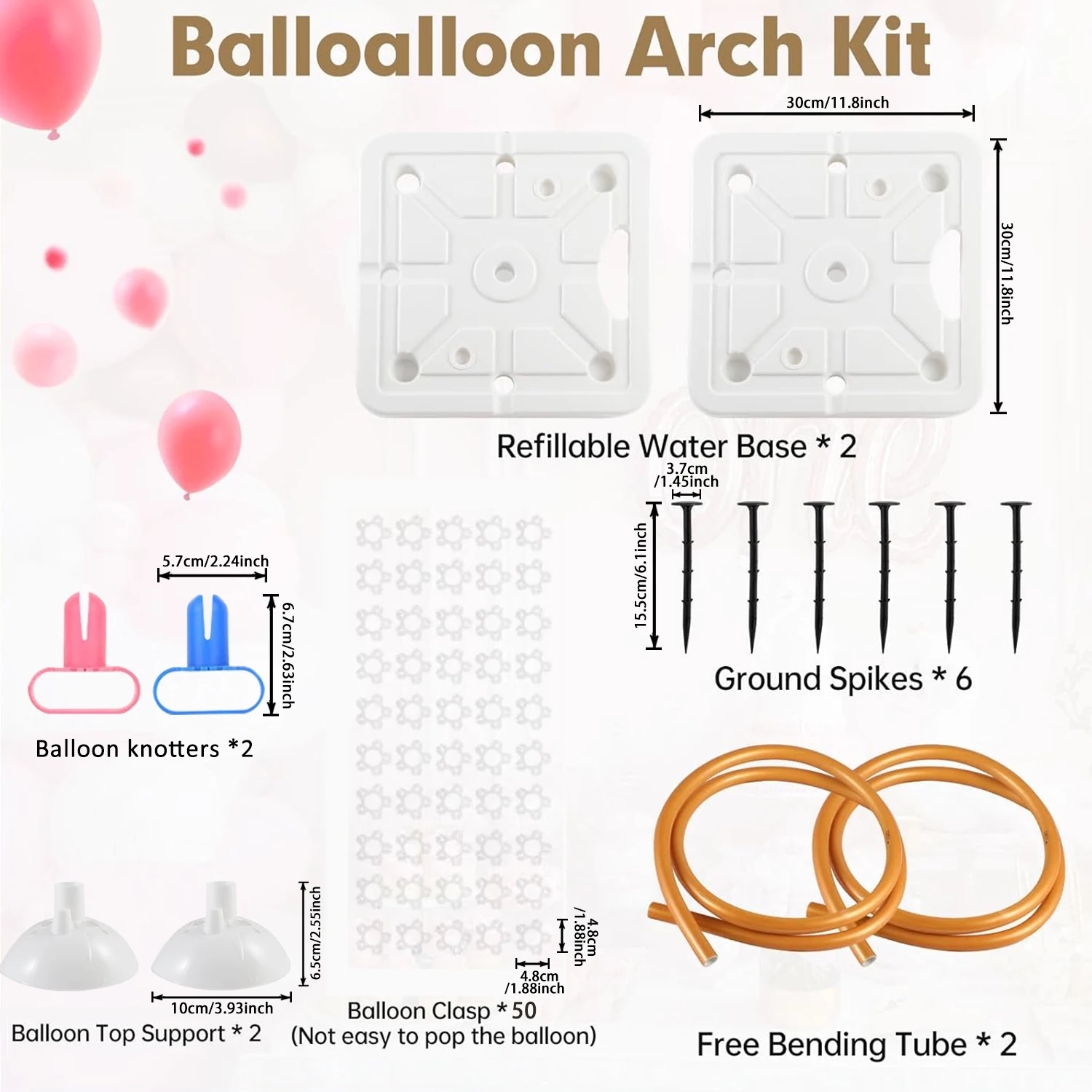 Balloon Arch Kit (8.3FT & 5FT) Free Bending Shape with Independent Water Fill Base Half Balloon Arch Frame and Column Stand