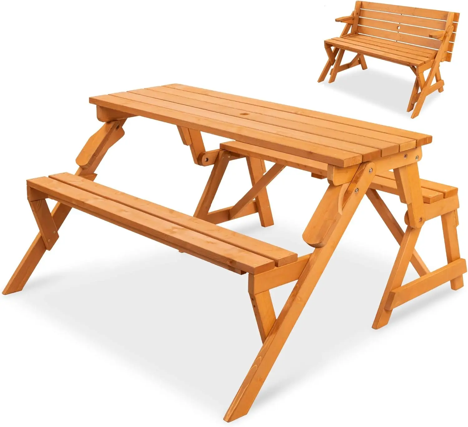 2-in-1 Convertible Wooden Picnic Table & Garden Bench 1