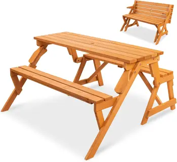 2-in-1 Convertible Wooden Picnic Table & Garden Bench 1