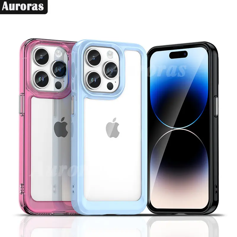 Auroras Per Iphone 14 Plus Custodia Trasparente Con Cornice Morbida A Colori Custodia Antiurto Per Iphone 14 Pro Max Cover Posteriore Antiurto