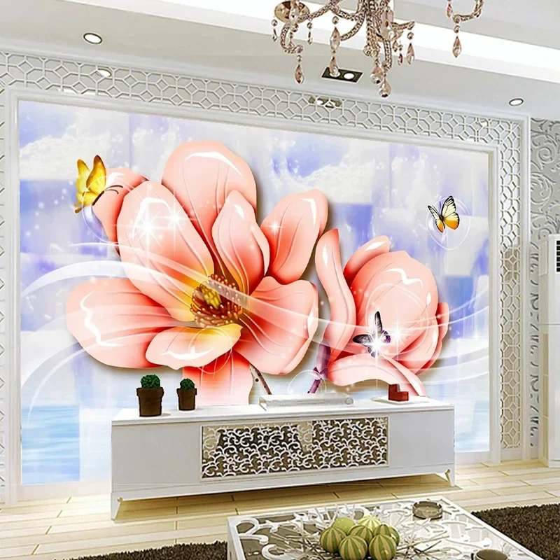 

Custom 3D Papel De Parede Exquisite Jade Carving Silk Magnolia Flower TV Background Wall Decorative Painting Wallpaper For Room