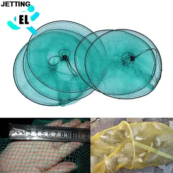 접이식 둥근 금속 프레임, 나일론 메쉬, 게, 새우, 새우, 장어, 라이브 트랩, 미끼, 낚시 그물