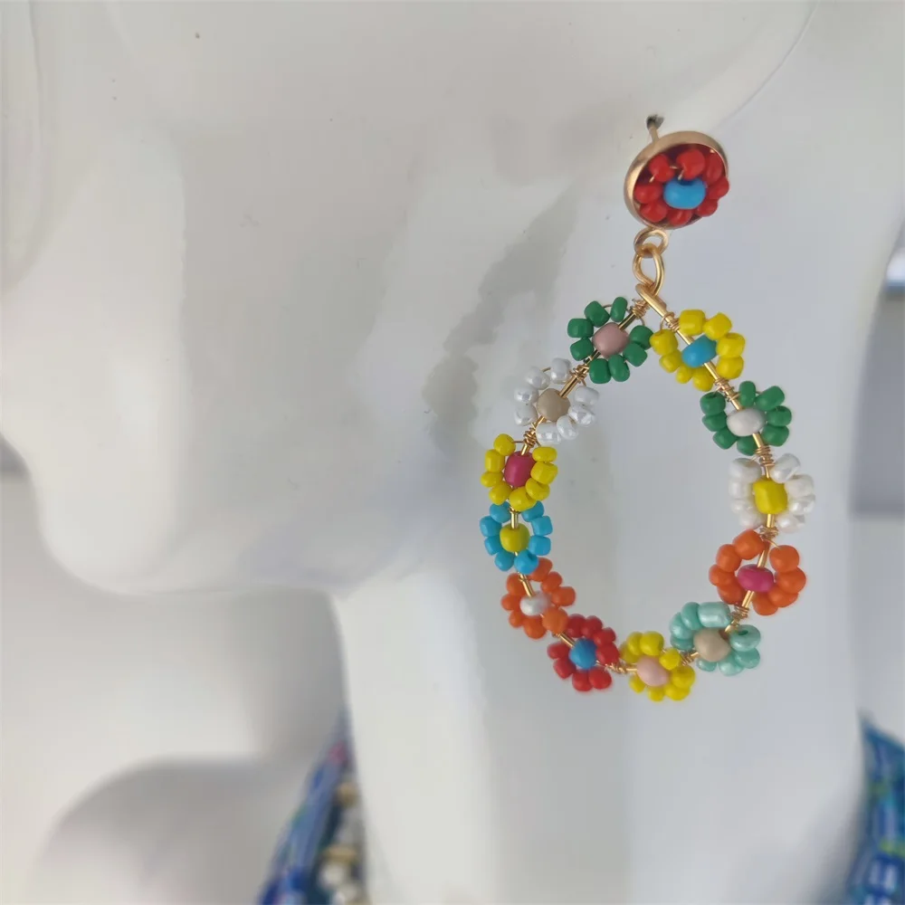 Handmade Boho Earrings For Women Colorful Style Sweet Flower Earrings Jewelry Spring Summer Floral Beaded Earrings Accessories - Image 2