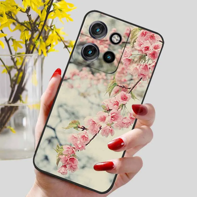 Cartoon Flowers Printed Silicon TPU Case - Soft Black Bumpers
