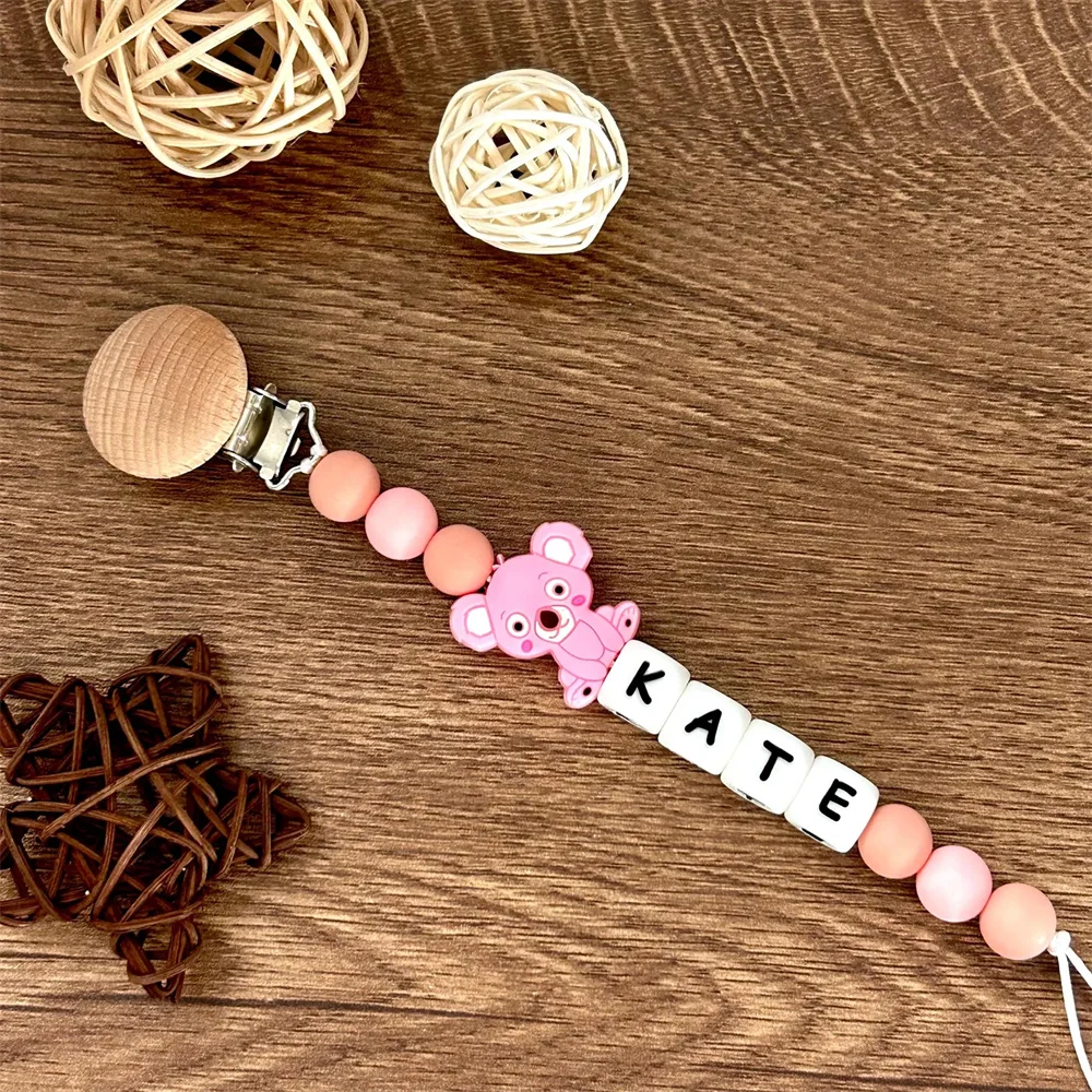 Personalized Name Pacifier Chain with Colorful Beads & Koala Charms