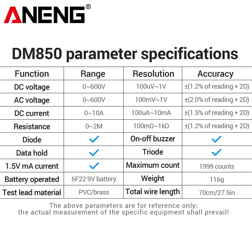 ANENG DM850 디지털 멀티미터 + VC1010 전압 테스터 펜 AC/DC 전압 저항 테스터 (부저, 플래시 포함) 전기 기술자용 공구