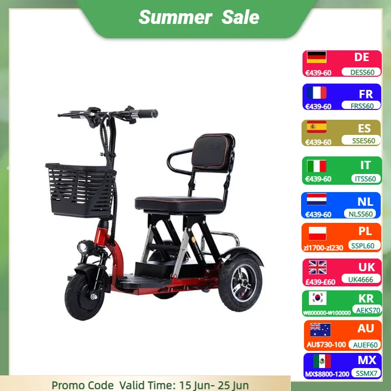 Fashion Folding Adult Electric Scooter Women Seat Basket Foldable 48V 300W Electric Tricycle Vehicle Seniors