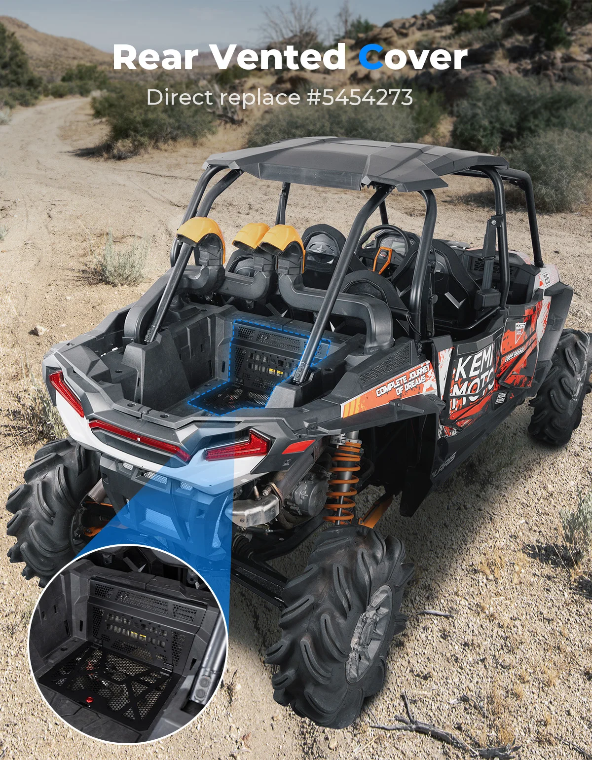 KEMIMOTO UTV Rear Engine Bed Cover Compatible with Polaris RZR XP