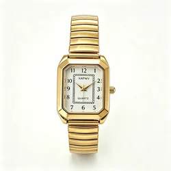 Elegant Rectangular Women's Quartz Watch with Fashionable Design and Arabic Numeral Markers - No (1 Gold Color)