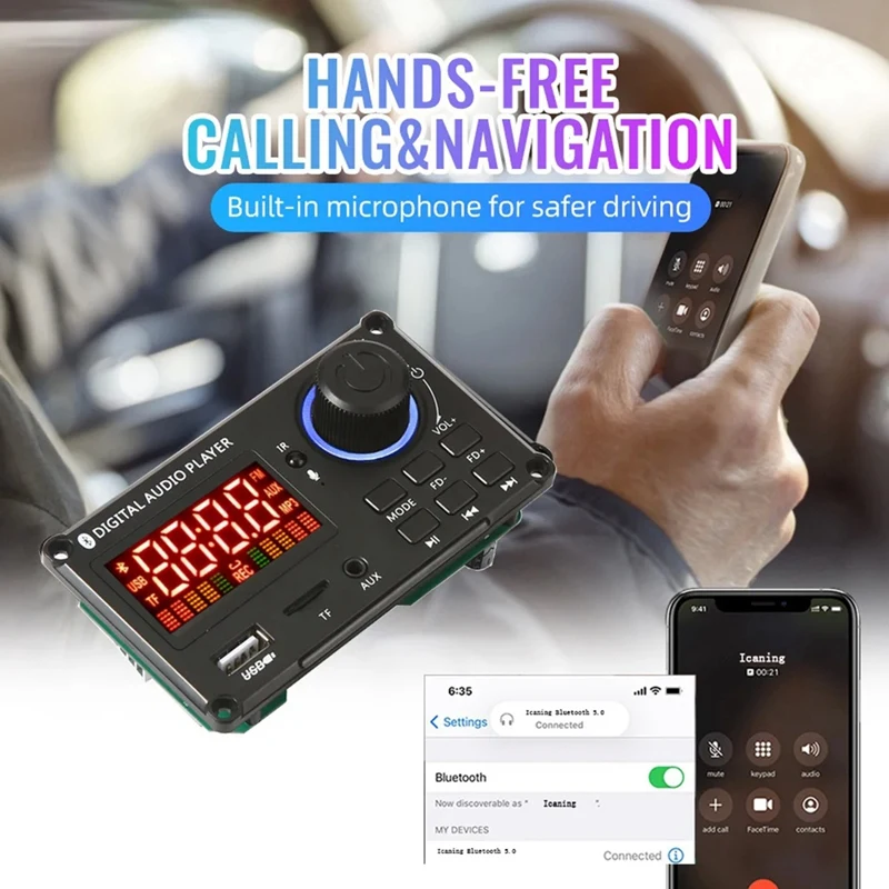   DIY MP3 ڴ  Ʈ ŰƮ,  5.0, ڵ MP3 ÷̾, USB FM AUX ȭ   , DC 8-24V, 50W