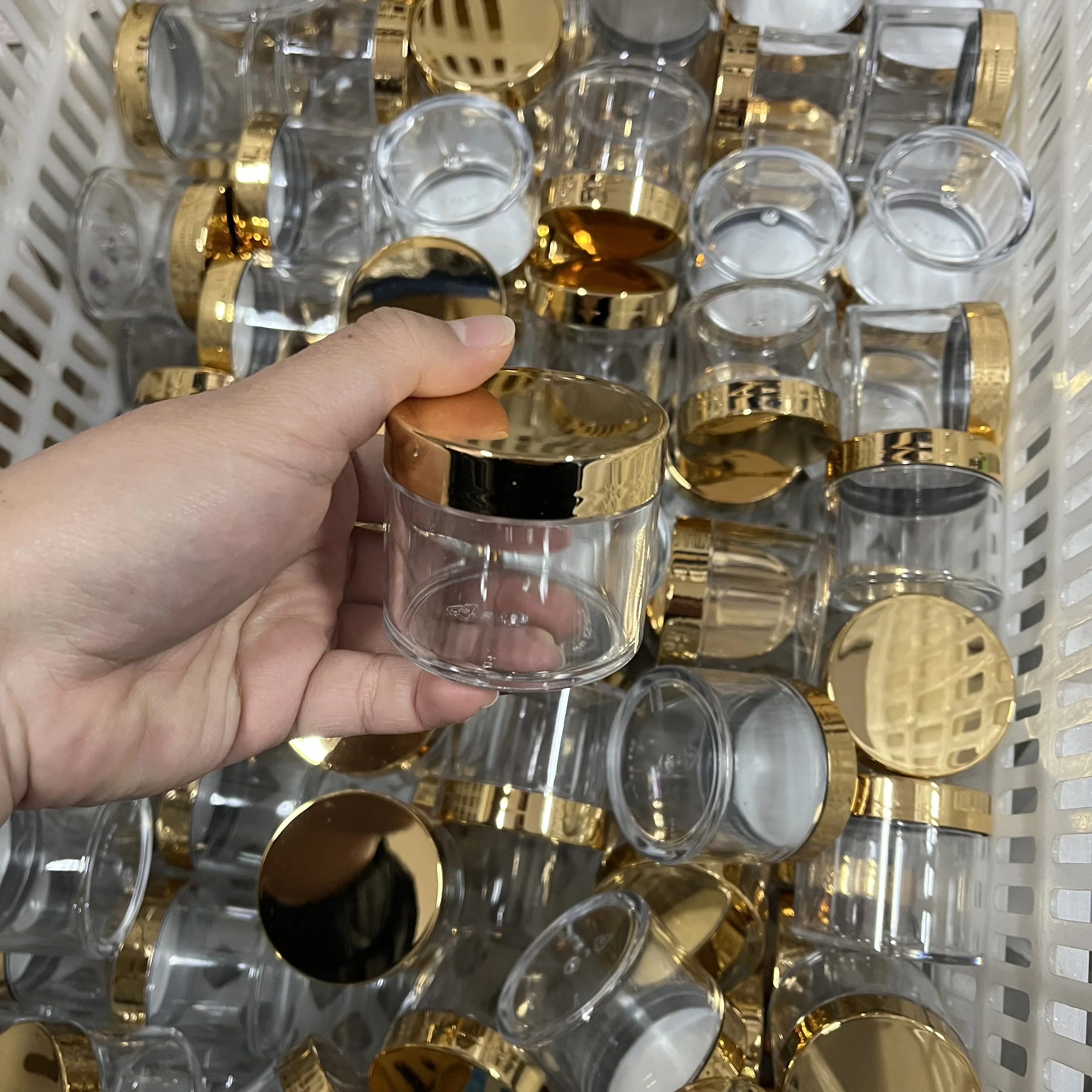 20/50/100pcs 10g/1oz/2oz Pots Cosmetic Travel Bottle Gold Lids Clear Transparent Mini Empty Box Nail Acrylic Powder/Glitters Jar