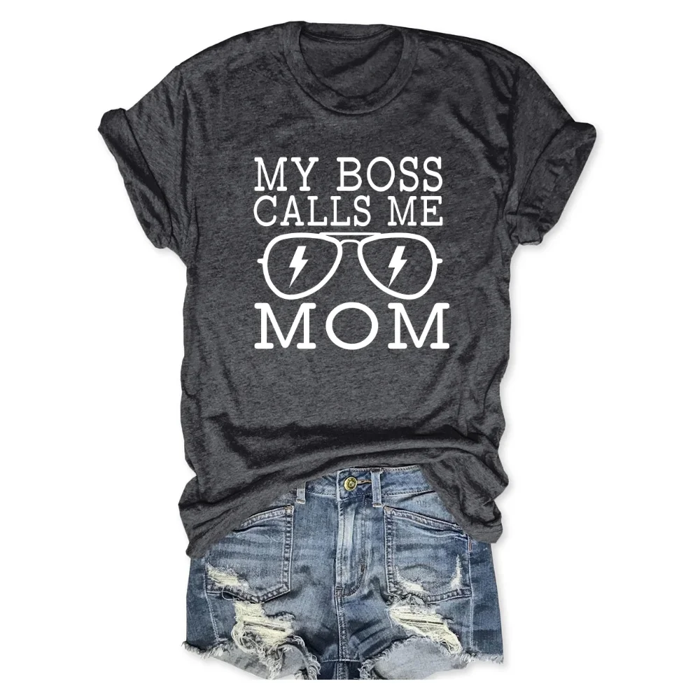 Rheaclots T-Shirt Casual Stampata Da Donna My Boss Chiama Me Mom