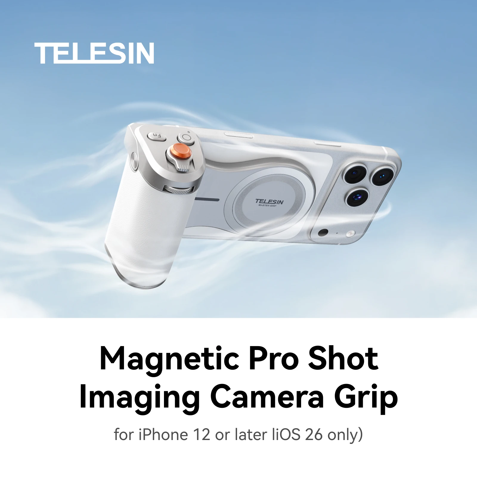 TELESIN Magnetic Shoot Hand Grip 3200Mha Powerbank Wireless Charging Holder Remote Shooting Aid for iPhone 17 16 Samsung Huawei