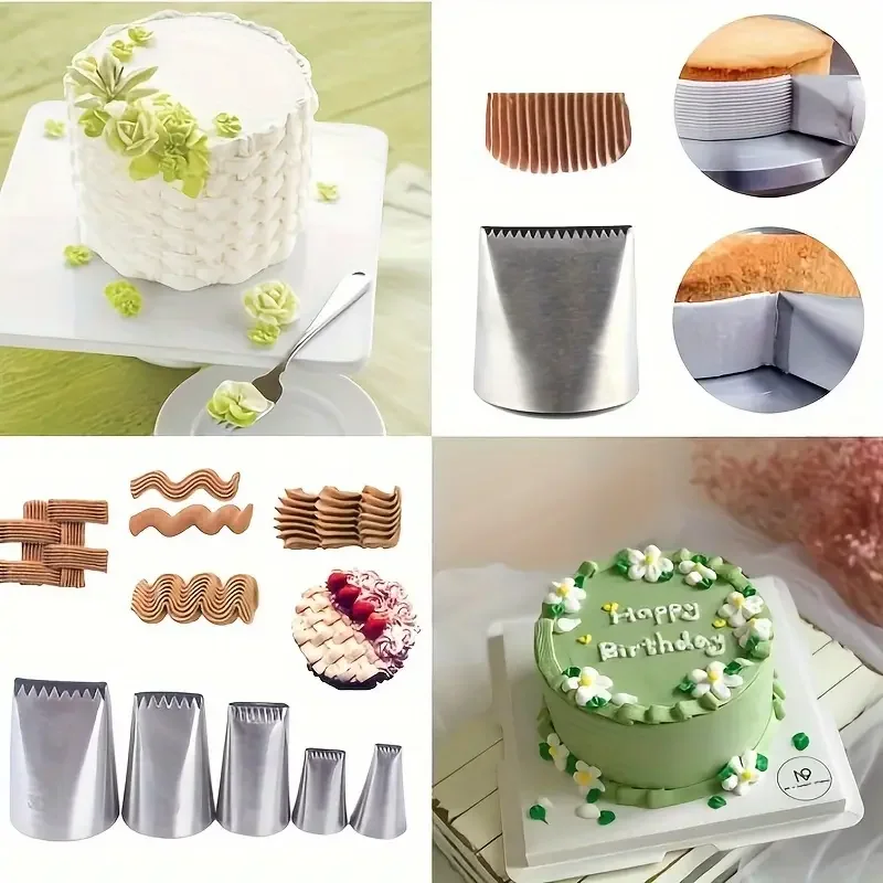 5PCS Stainless Steel Cake Piping Nozzle Set-Serrated&Flat Edge