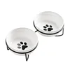 Cute Paw Print Cat Bowl Cartoon Pet Ceramic Bowl Iron Frame Double Bowl Dog Cat Universal High Quality Non-slip Bowl Pet Feeder 6