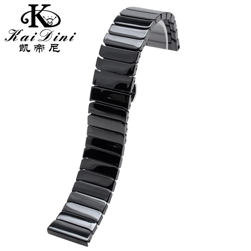Elegant Stainless Steel & Ceramic Butterfly Clasp Watchband with Curved Interface