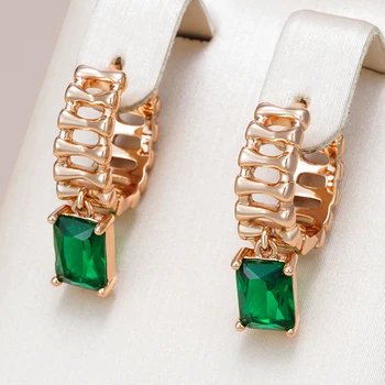 Kinel Unusual 585 Rose Gold Color Hoop Earrings For Women Shiny Green Natural Zircon Accessories Daily Fine Pendant Jewelry