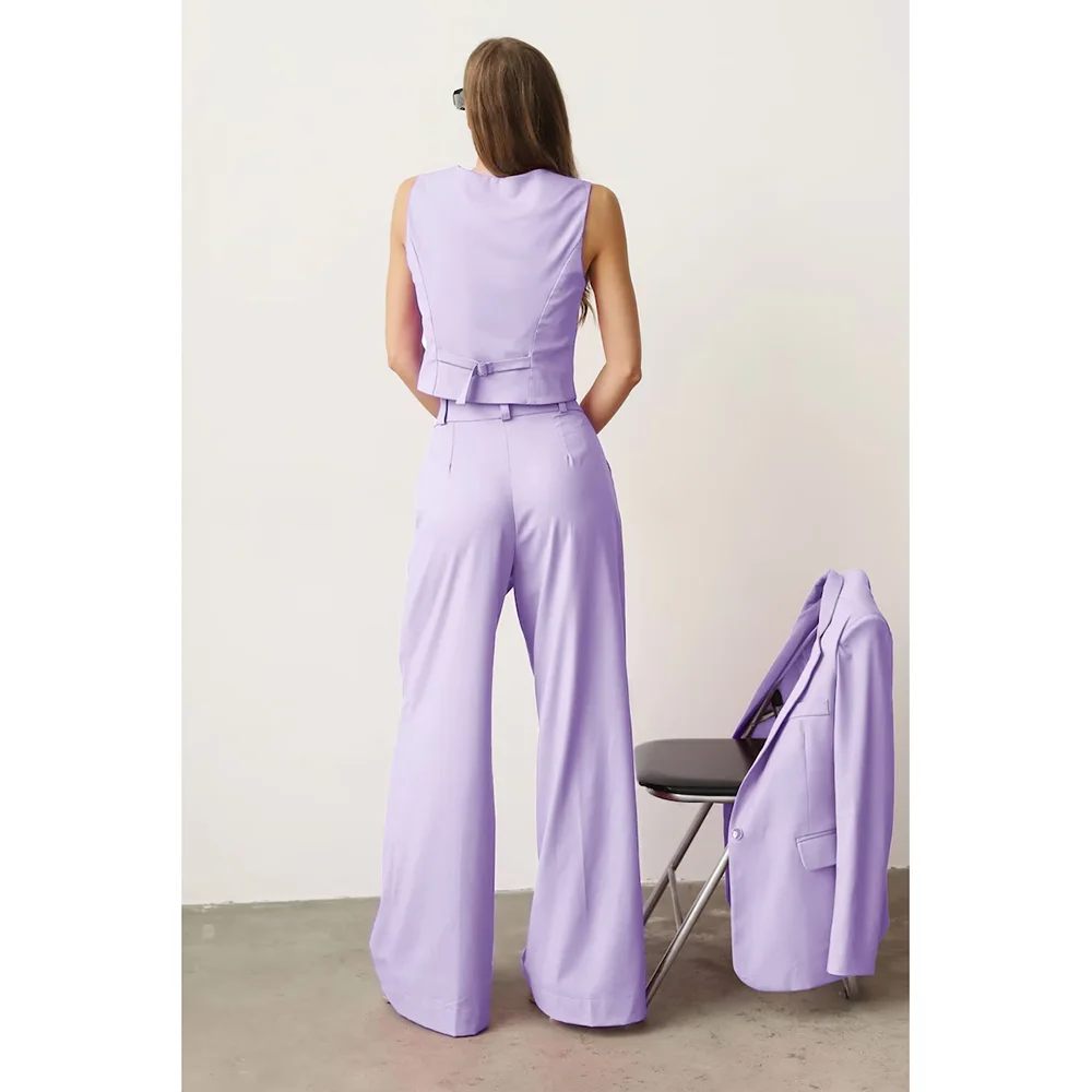 Fashion Lavender Women Suits 3 Piece Chic Notch Lapel One Button Wear Elegant Daily Office Pants Sets (Blazer+Vest+Pants)