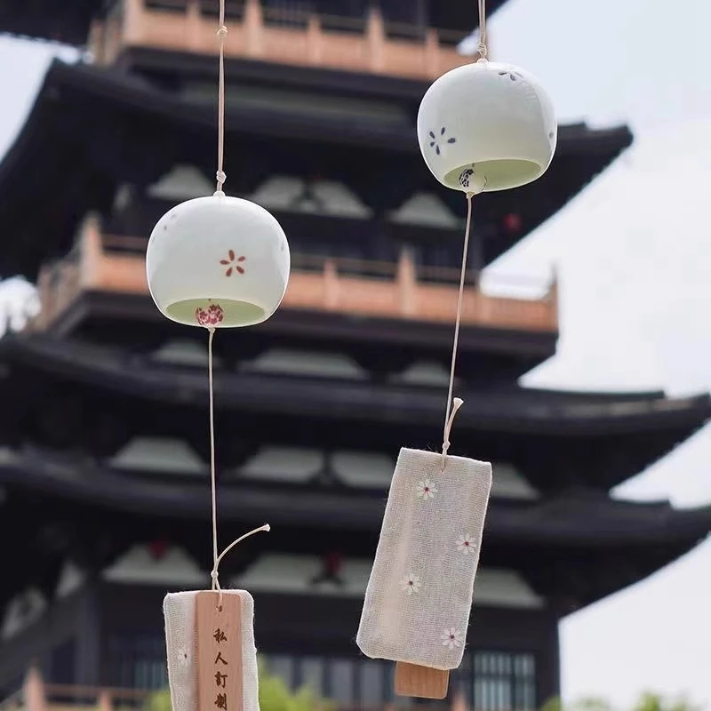 세라믹 일본 바람 차임 세라믹 풍경 벨 야외 바람 종소리 홈 정원 장식 창 매달려 펜던트 장식 바람 벨