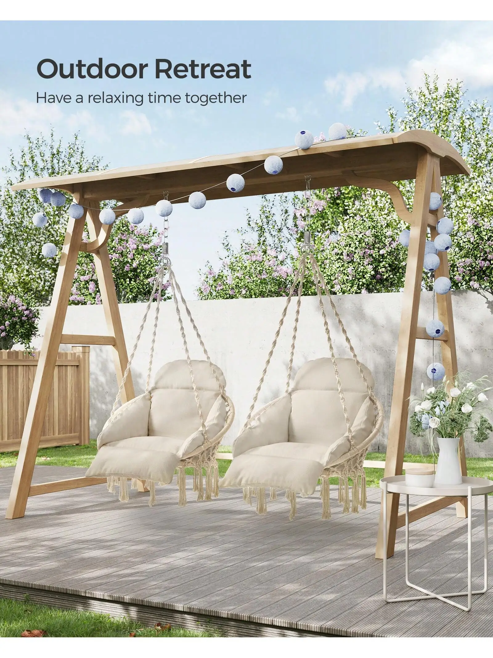 SONGMICS Hanging Chair, Hammock Chair with Large, Thick Cushion, Boho Swing Chair for Bedroom, Patio, Balcony, Garden 3