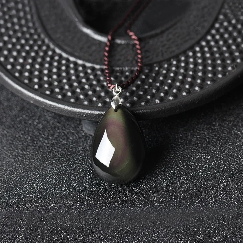 Natural Rainbow Obsidian Hand Carved Water Drop Pendant Fashion Boutique Jewelry Men's and Women's Necklace Gift