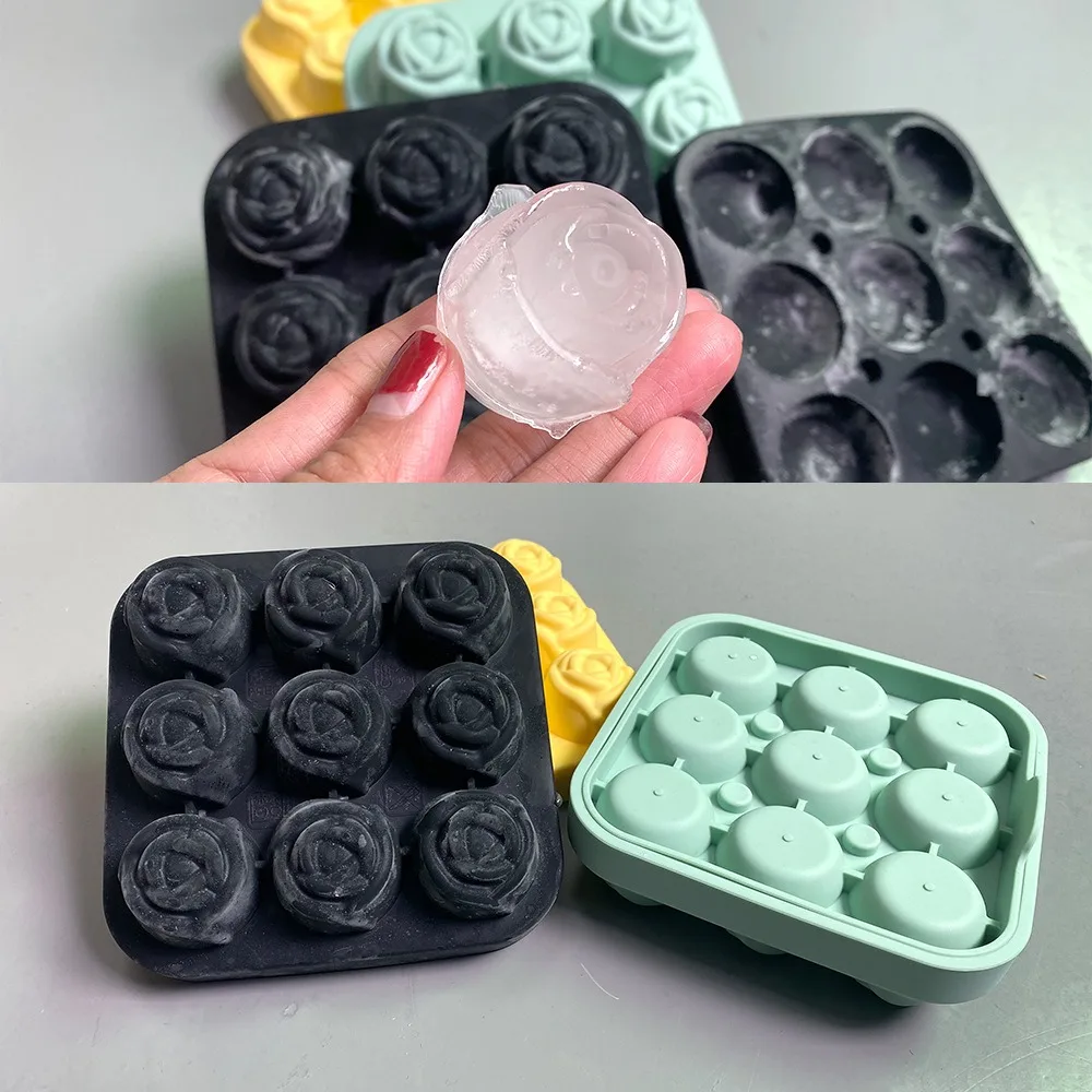 

9 ячеек, формы для льда, веселая 3d-Роза, 1,3 дюймов, лотки для льда, форма цветка, силиконовый холодильник для льда, шарики