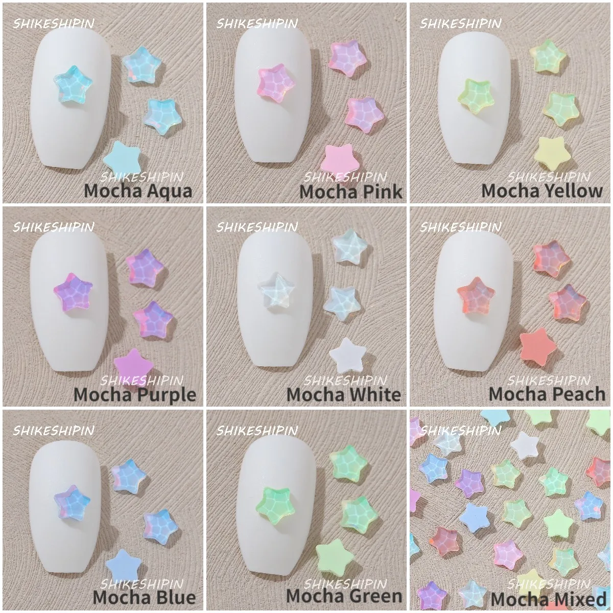 Neon Mocha 6mm Fat Starfish Shape Wholesale Flat bottom Nail Art rhinestones Self-Adhesive Glass Crystal 3D Nail Decoration