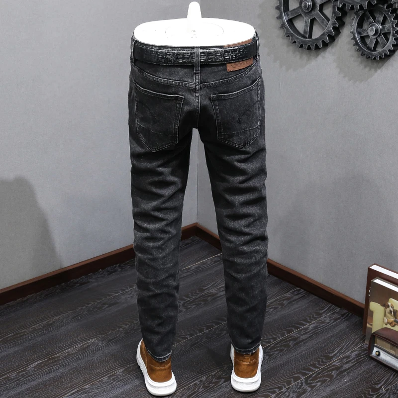 Vintage Fashion Men Jeans High Quality Retro Black Gray Slim Fit Elastic Jeans Men Stretch Trousers Designer Denim Pants Hombre