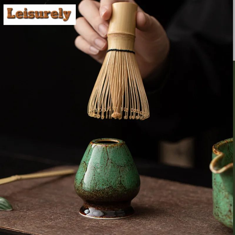 Kiln Fambe Japanese Style Flow Mouth Matcha Bowl Tea Whisk Stand Color Ceramic Set Accessories Imitation Song Dynasty Teaware