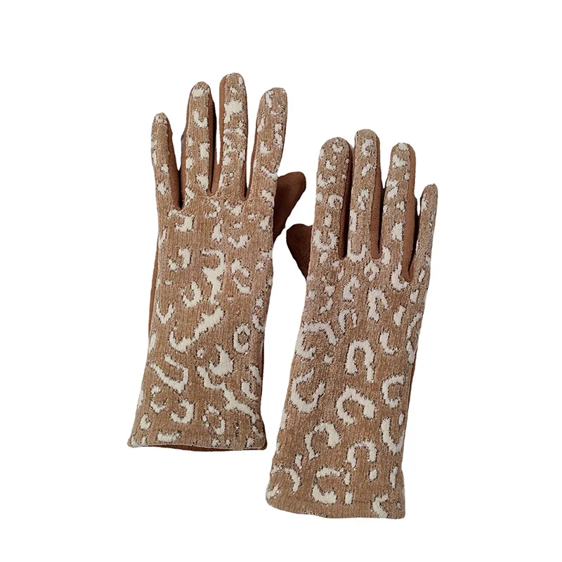 

Women Autumn Winter Hot Stamping Printing Suede Leather Plush Inside Warm Glove Female Embroidered Touch Screen Driving Mitten