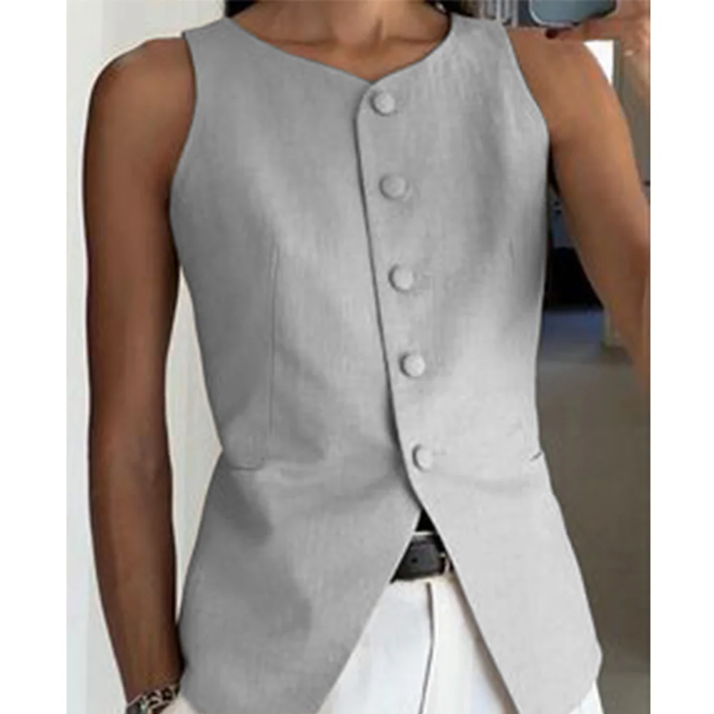 Dress Vests Womens Vests Top O-Neck Sleeveless Single-Breasted Soft And Comfortable Fashion Female Gilet For Casual Daily Suit Vest Top