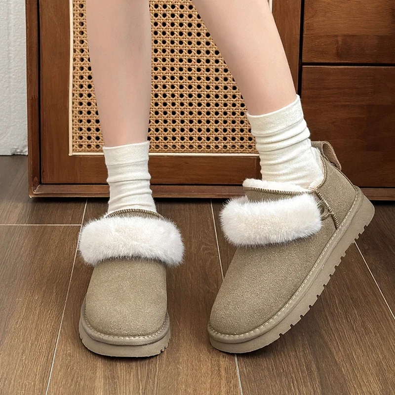 Winter Fashion Women's Short Boots Warm Sheepskin Boots Women's Casual Outdoor Snow Boots Women's Genuine Leather Chelsea Boots