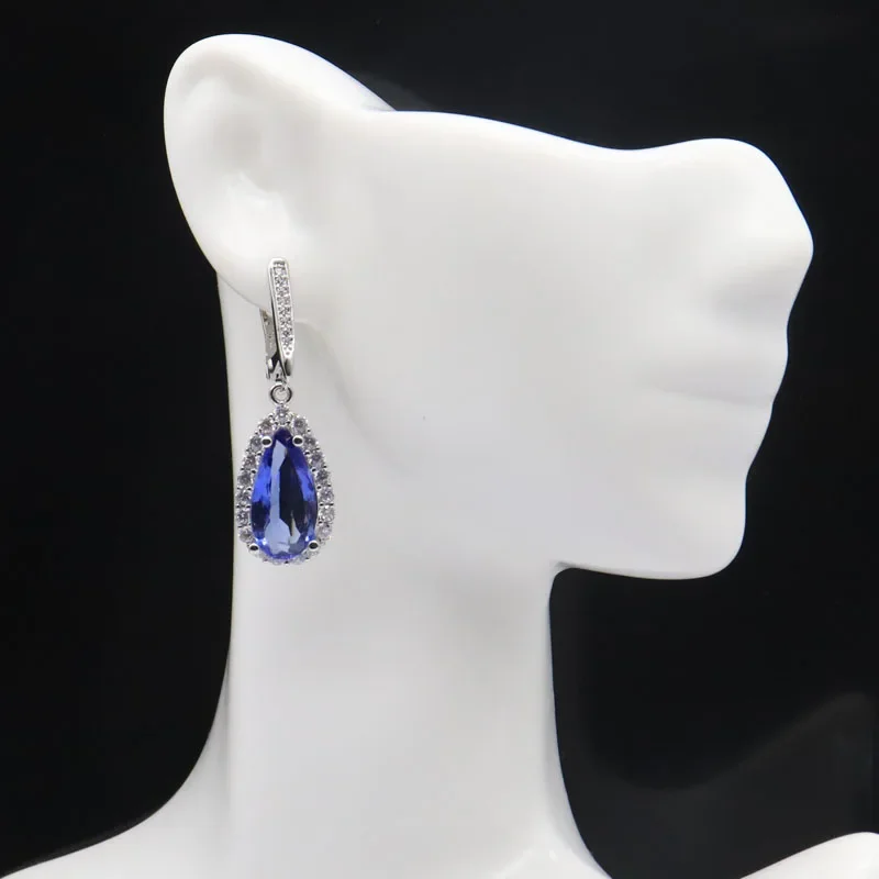 8g Customized 925 SOLID STERLING SILVER Earrings Fantastic London Blue Topaz Rich Blue Violet Tanzanite Tsavorite Garnet CZ Wome