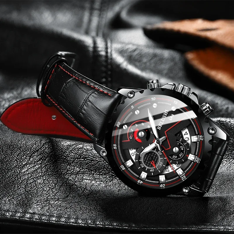 BELUSHI Fashion New Mens Watches Top Brand Luxury Chronograph Full Steel Waterproof Quartz Watch Men Date Sports Clock