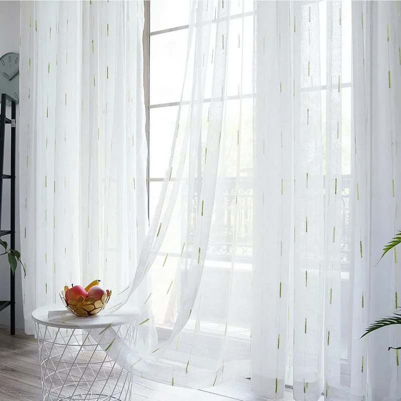 Linen White Bedroom Gauze Striped Screens Green Tulle Curtains Bay Window Translucent Partition Curtains For Living Room M202#5