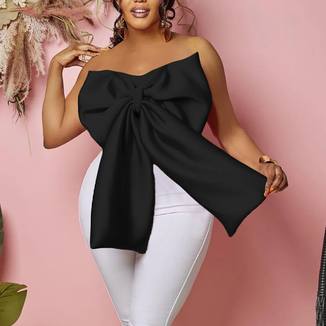 Plus Size Women Luxury Tops Bow Sleeveless Shirt For Lady 2023 Spring Large Size Tops Fashion Casual Outfit Female Formal Cloth