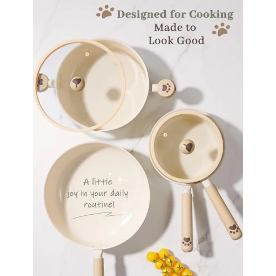 Pots and Pans Set Non Ceramic Cookware Set Non 8 Pcs Dishwasher Safe Induction Cookware for Everyday Cookinand Kitchen Gifts 5
