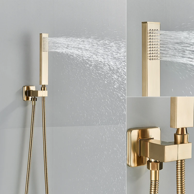 Brushed Gold Shower Faucet Set with Rainfall Head