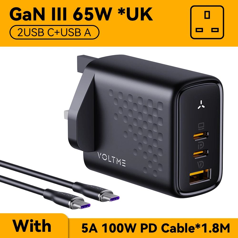 65W UK Black Cable
