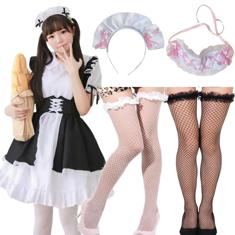 

Womens Fancy Dress Costume Accessories Set Mesh Socks Bow Headwear Cat's Ears Accessories Outfit Women Cosplay Clothing